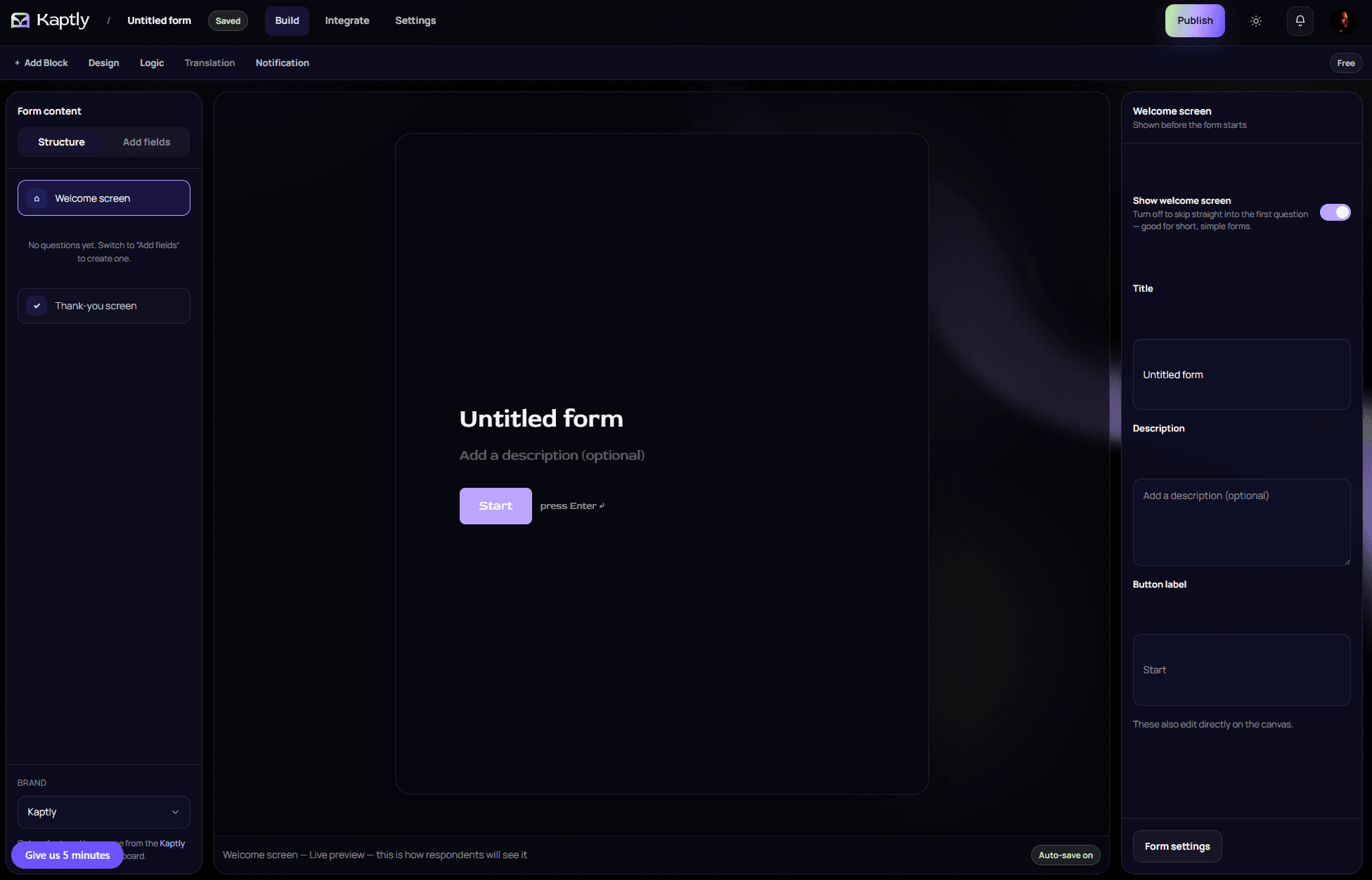 Kaptly form builder, today